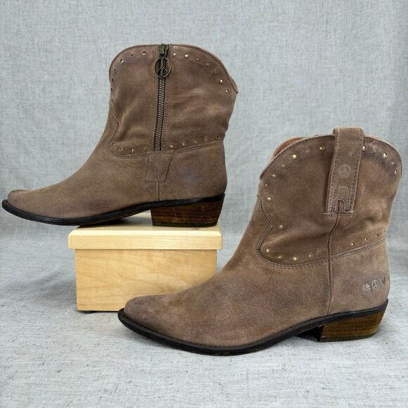 Lucky Brand Chantel Booties Taupe‎ Suede Leather Western Cowboy Women's 10 - Picture 1 of 10